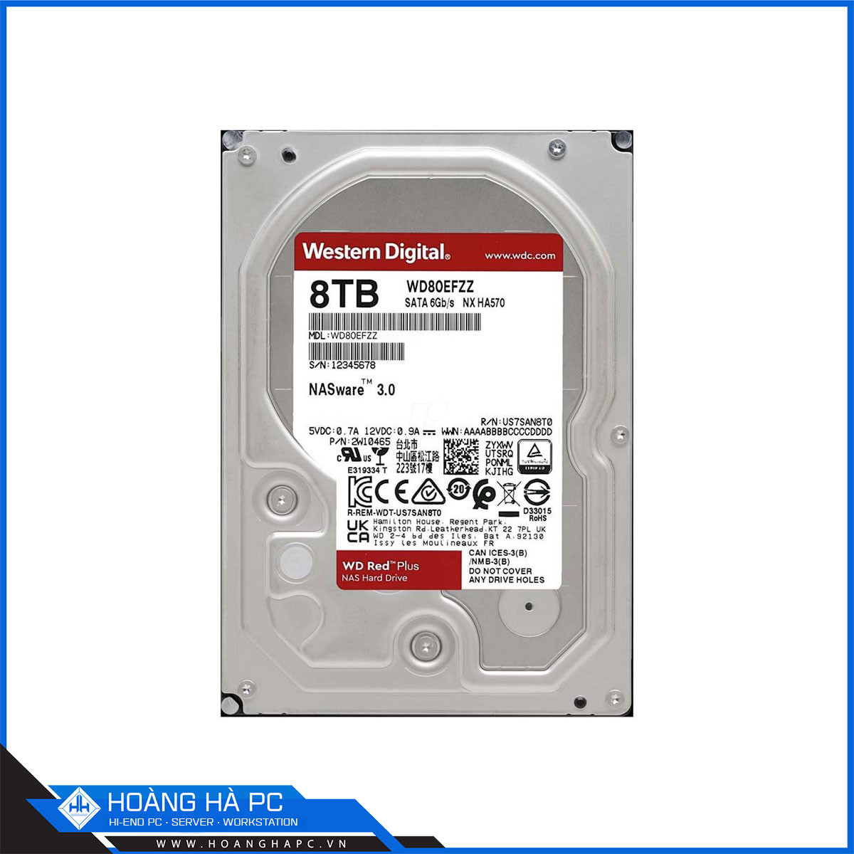 Ổ Cứng HDD Western Caviar Red Plus 8TB (3.5 inch, SATA3 6Gb/s, 128MB Cache, 5640rpm)