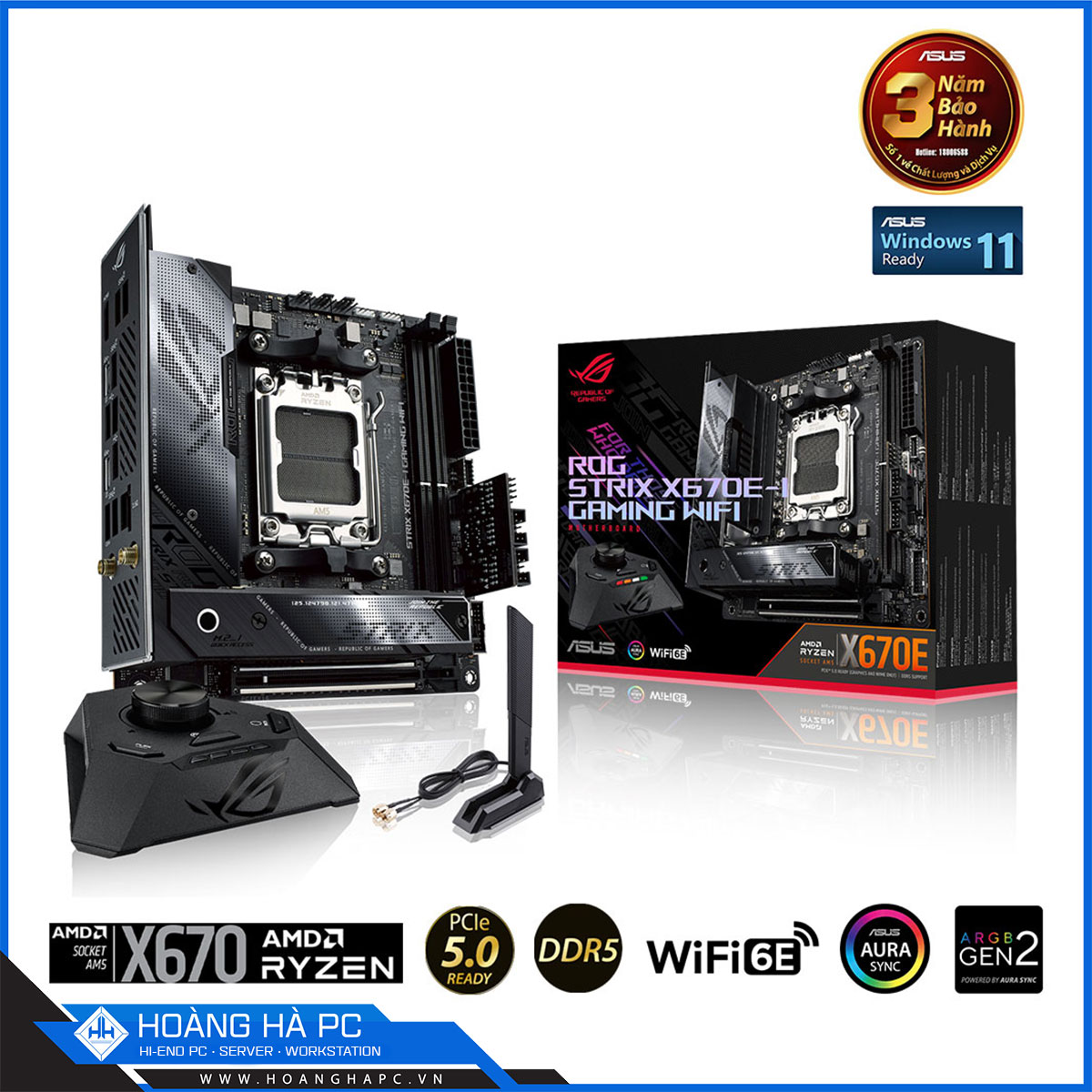 Mainboard ASUS ROG STRIX X670E-I GAMING WIFI (AMD X670, Socket AM5, mATX, 2 khe RAM DDR5)