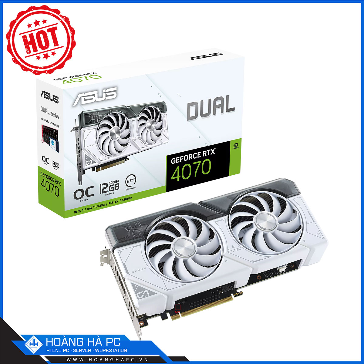 VGA ASUS DUAL RTX 4070 12G OC WHITE (12GB GDDR6X,192-bit, HDMI +DP, 1x8-pin)