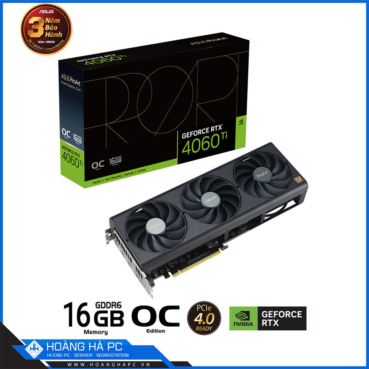 VGA ASUS PROART RTX 4060 Ti 16G OC GAMING (16GB GDDR6, 128-bit, HDMI+DP, 1x8-pin)