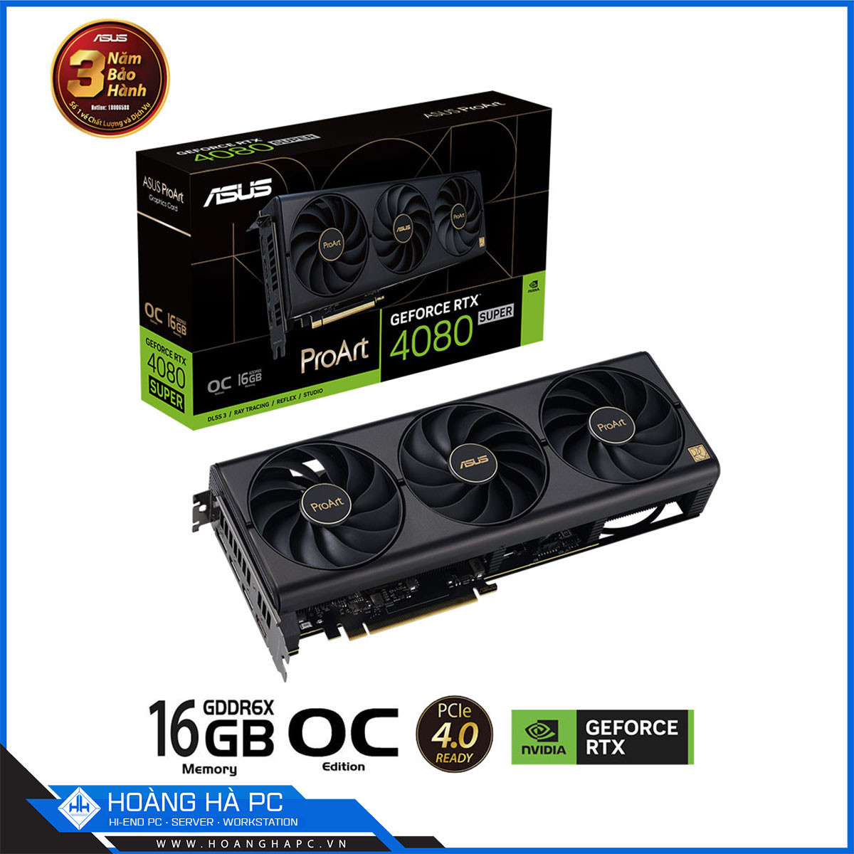 VGA ASUS PROART RTX 4080 SUPER 16GB GDDR6X OC (256-bit, HDMI+DP, 1 x 16-pin)