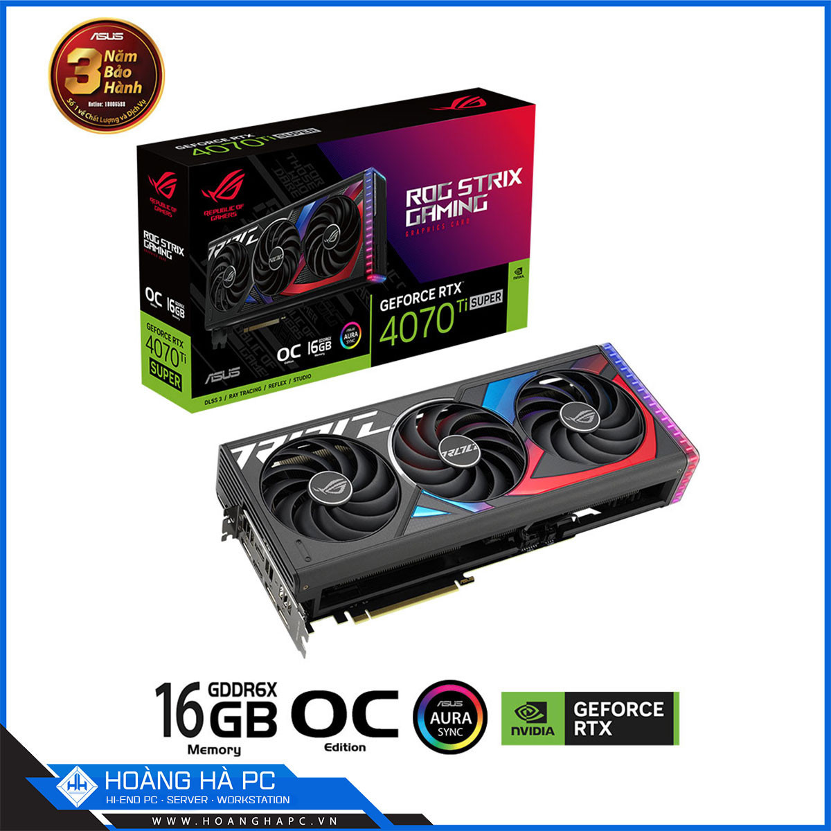 VGA ASUS ROG STRIX RTX 4070 Ti SUPER 16GB GDDR6X OC (256-bit, HDMI + DP, 1 x 16-pin)