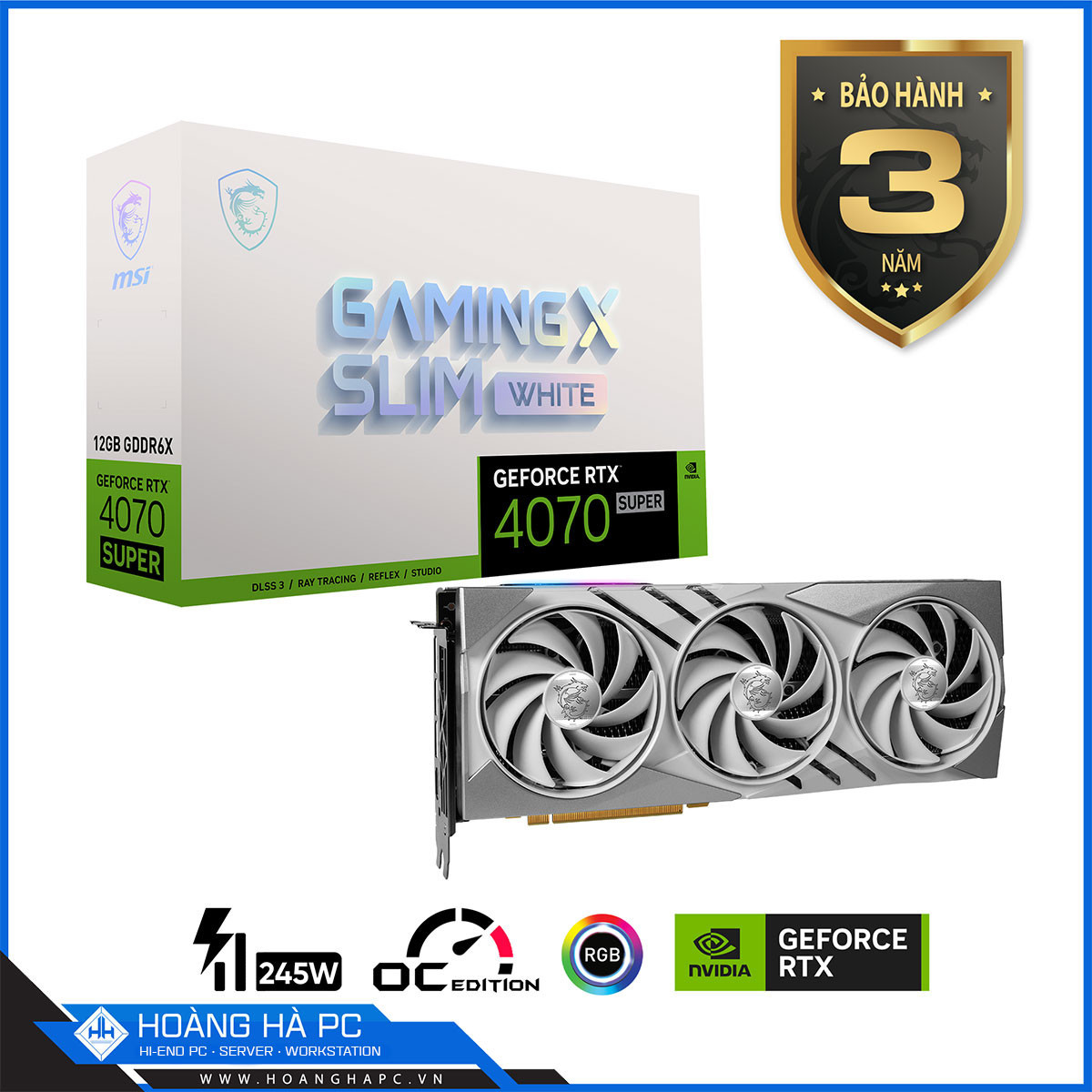 VGA MSI RTX 4070 SUPER 12G GAMING X SLIM WHITE (12GB GDDR6X, 192-bit, HDMI +DP, 1x16-pin)