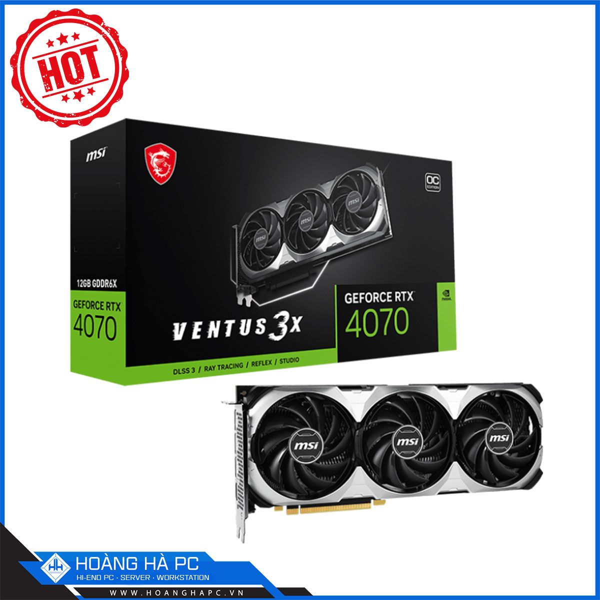 VGA MSI RTX 4070 VENTUS 3X 12G OC (GDDR6X,192-bit, HDMI +DP, 1x8-pin)