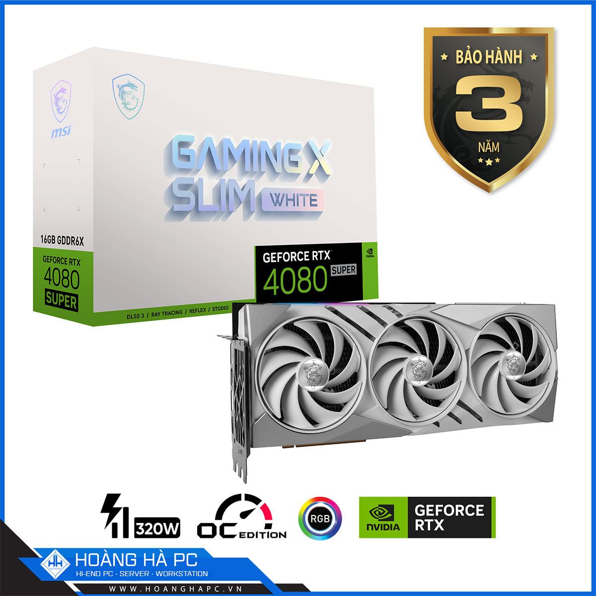 VGA MSI RTX 4080 SUPER 16G GAMING X SLIM WHITE (16GB GDDR6X, 256-bit, HDMI +DP, 1x16-pin)