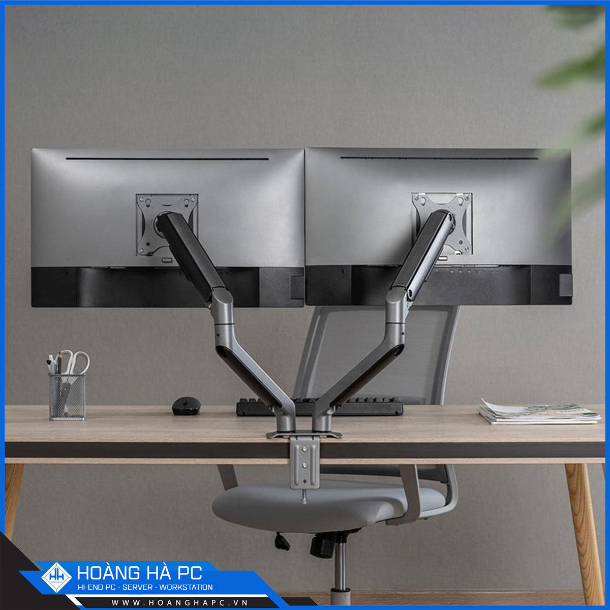 Giá treo màn hình Humanmotion T6 Pro Dual (2 màn hình/ 22 - 32inch/ Xám đen/ Gắn bàn)-5