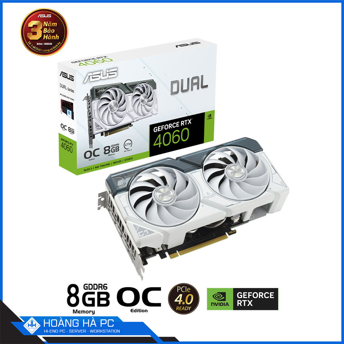 VGA ASUS DUAL RTX 4060 O8G WHITE EDITION (GDDR6, 128-bit, HDMI+DP, 1x8-pin)