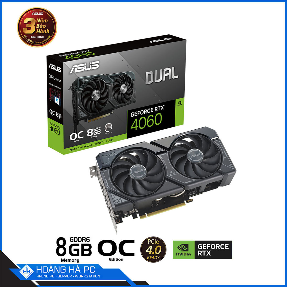 VGA ASUS DUAL RTX 4060 O8G EDITION (GDDR6, 128-bit, HDMI+DP, 1x8-pin)