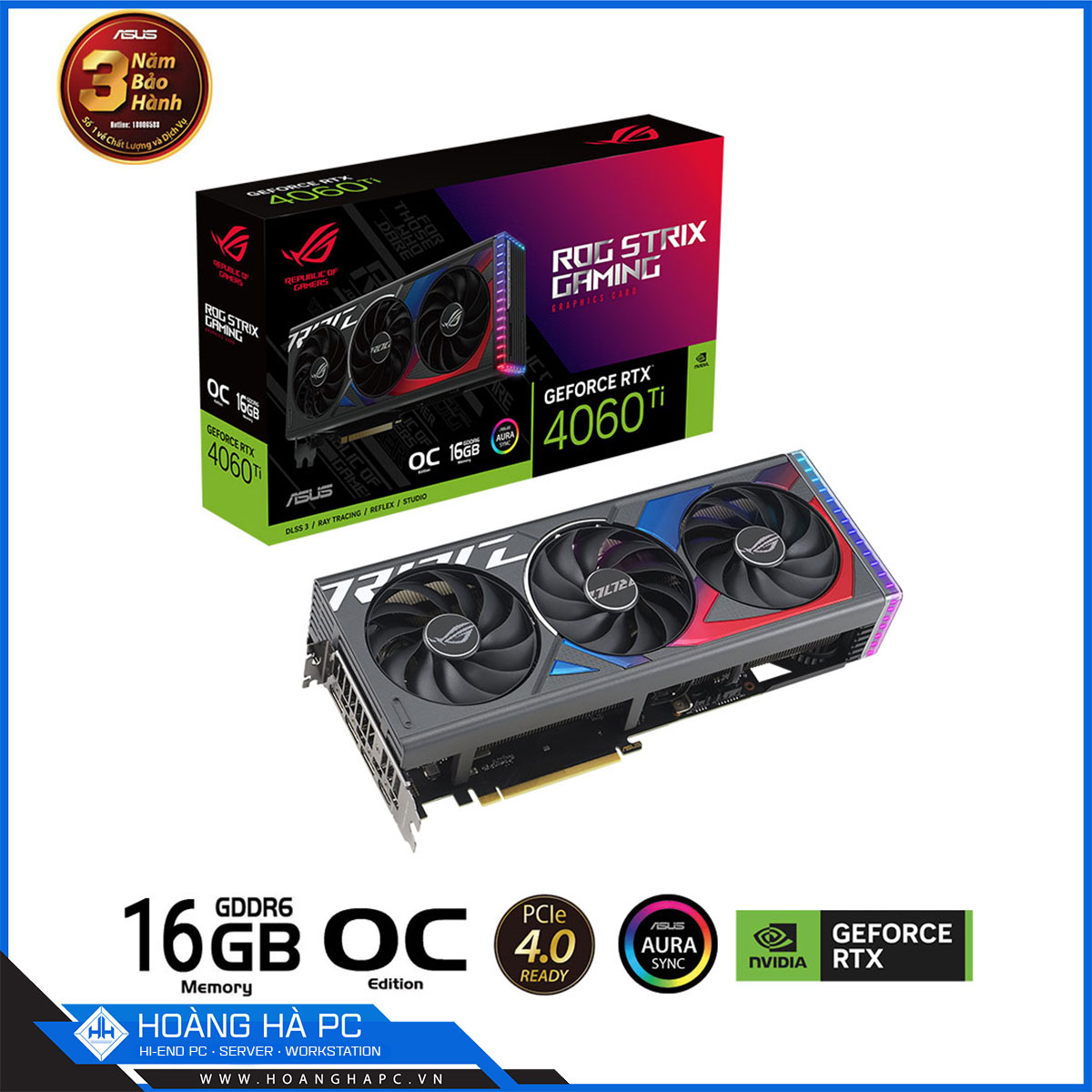 VGA ASUS ROG STRIX RTX 4060Ti O16G GAMING (16GB GDDR6, 128-bit, HDMI+DP, 1x8-pin)