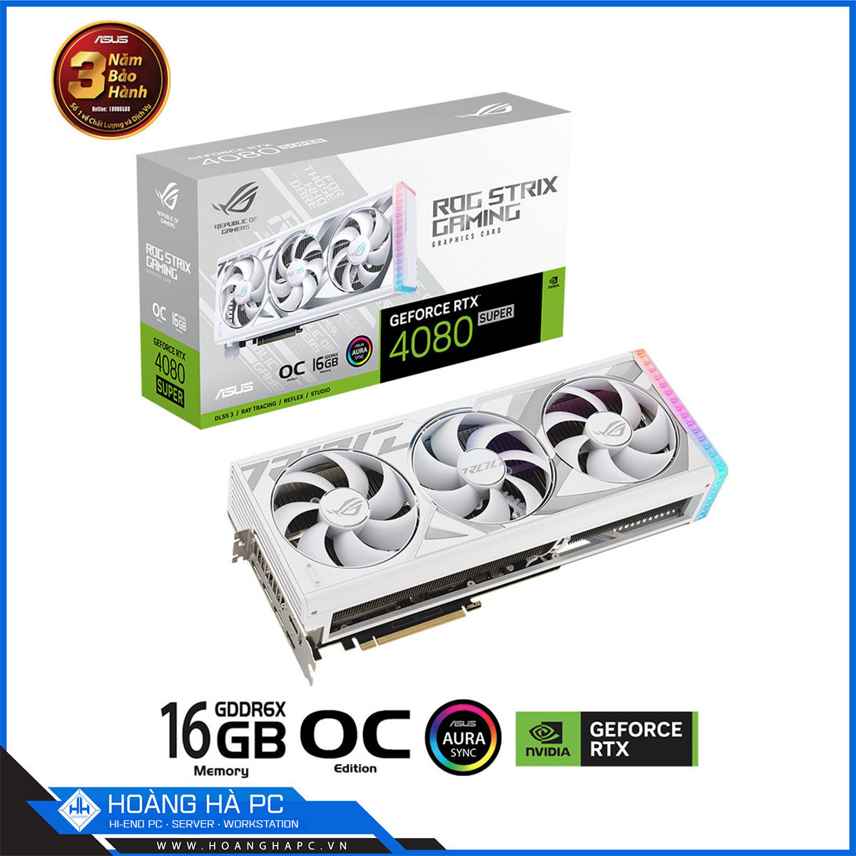 VGA ASUS ROG STRIX RTX 4080 SUPER 16GB GDDR6X OC WHITE (256-bit, HDMI + DP, 1 x 16-pin)