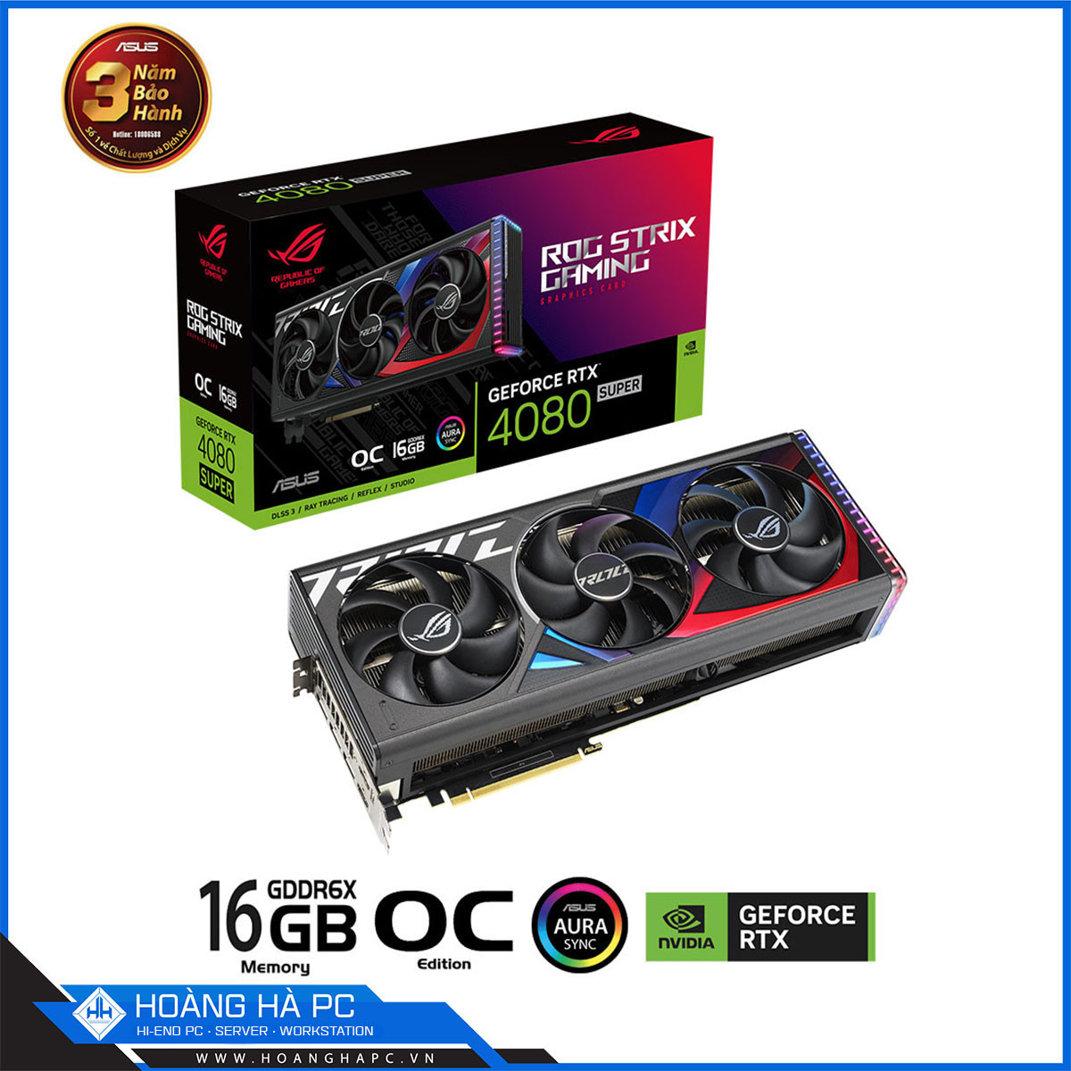 VGA ASUS ROG STRIX RTX 4080 SUPER 16GB GDDR6X OC (256-bit, HDMI + DP, 1 x 16-pin)