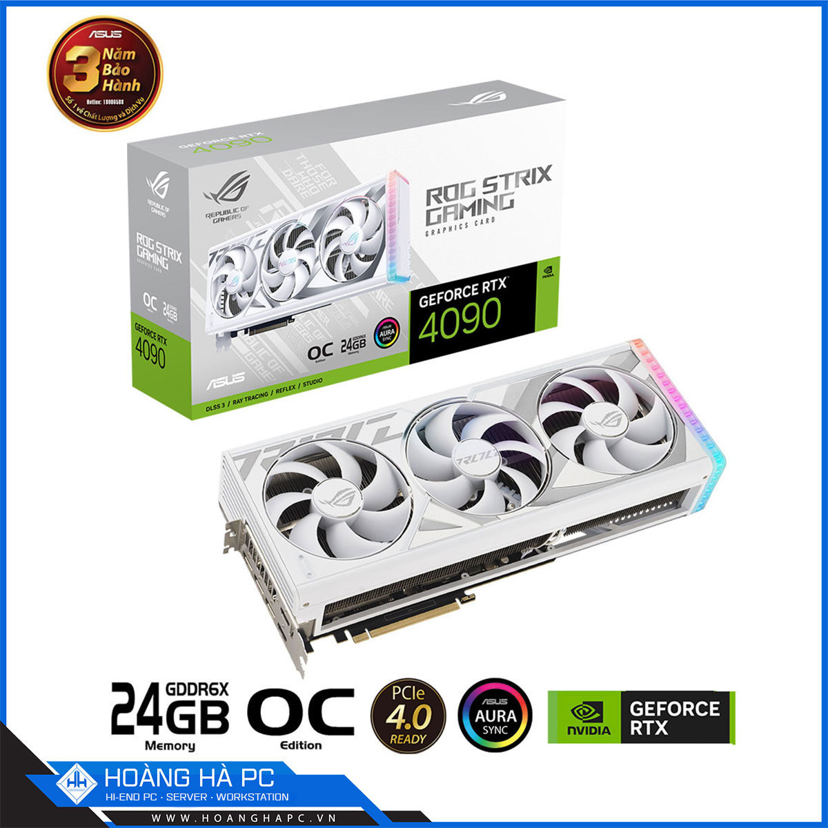 VGA ASUS ROG STRIX RTX 4090 O24G GAMING WHITE (24GB GDDR6X, 384-bit, HDMI +DP, 1 x 16-pin)