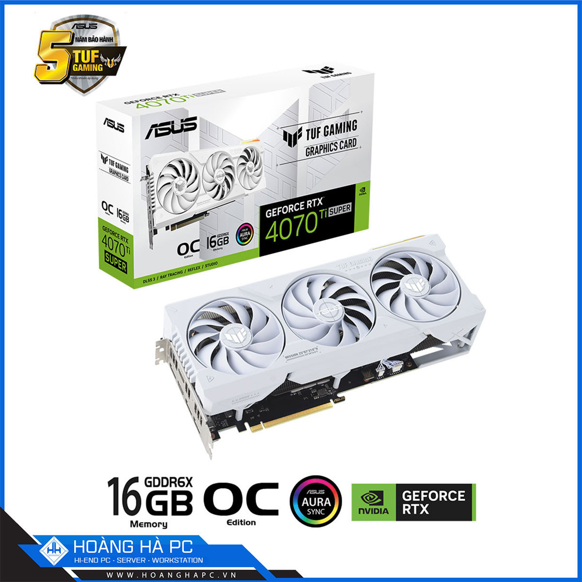 VGA ASUS TUF RTX 4070 Ti SUPER 16GB GDDR6X OC WHITE (256-bit, HDMI + DP, 1 x 16-pin)