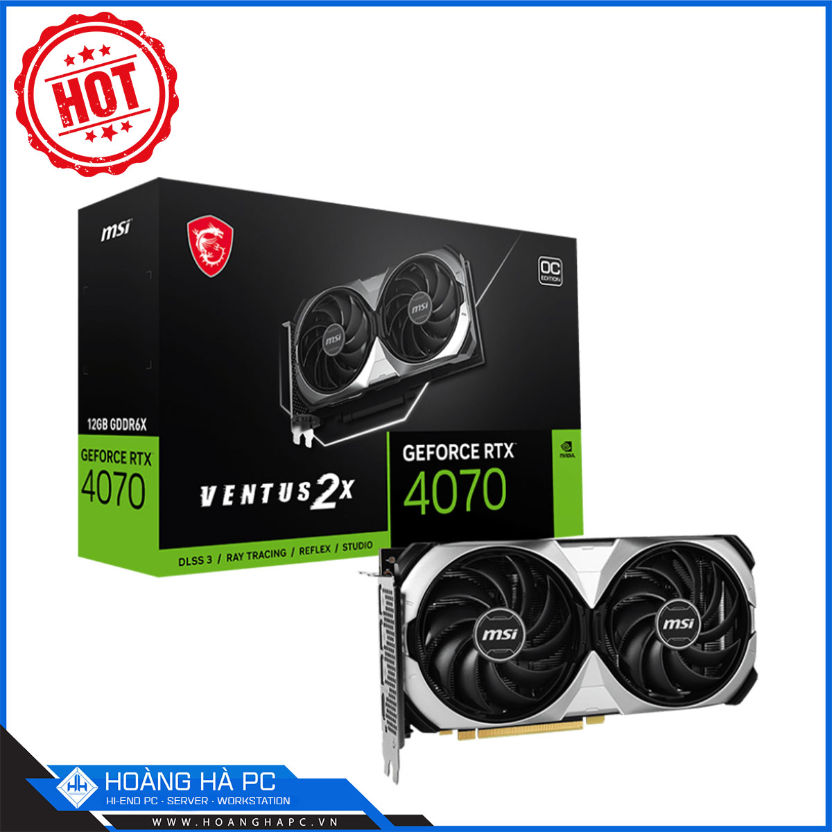 VGA MSI RTX 4070 VENTUS 2X 12G OC (GDDR6X,192-bit, HDMI +DP, 1x8-pin)