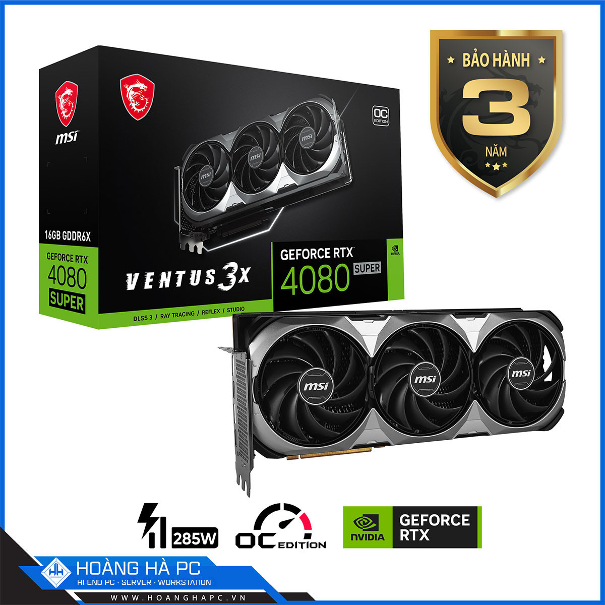 VGA MSI RTX 4080 SUPER 16G VENTUS 3X OC (16GB GDDR6X, 256-bit, HDMI +DP, 1x16-pin)